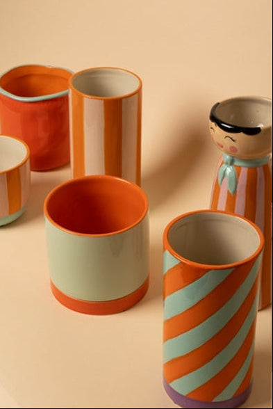 עציץ עם תחתית Flower Pot With Saucer Orange and Mint Medium