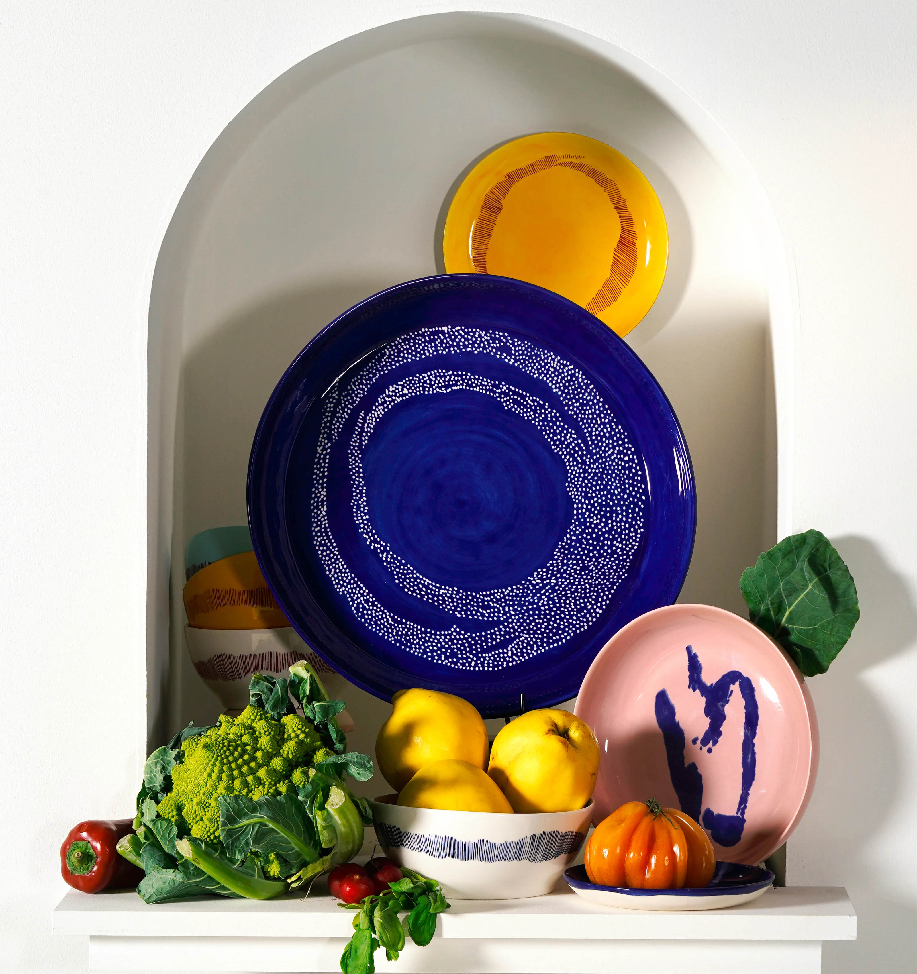 סט 2 צלחות עמוקות Feast Deep Plate Dark Blue - White Stripes