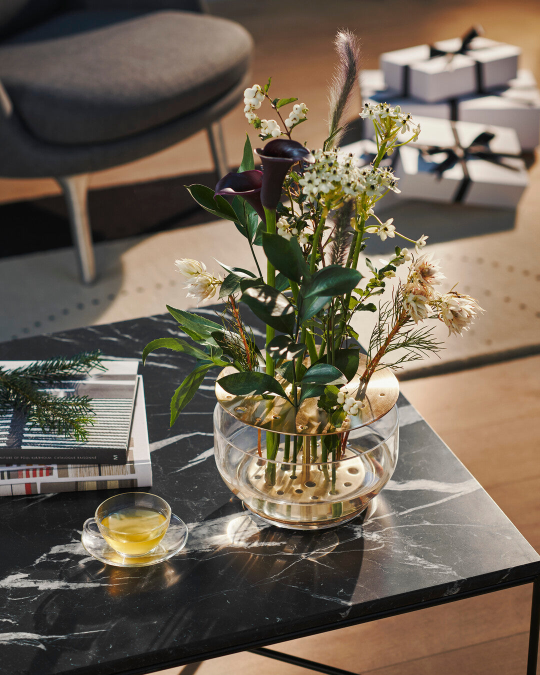 אגרטל Ikebana Vase זכוכית זהב גדול