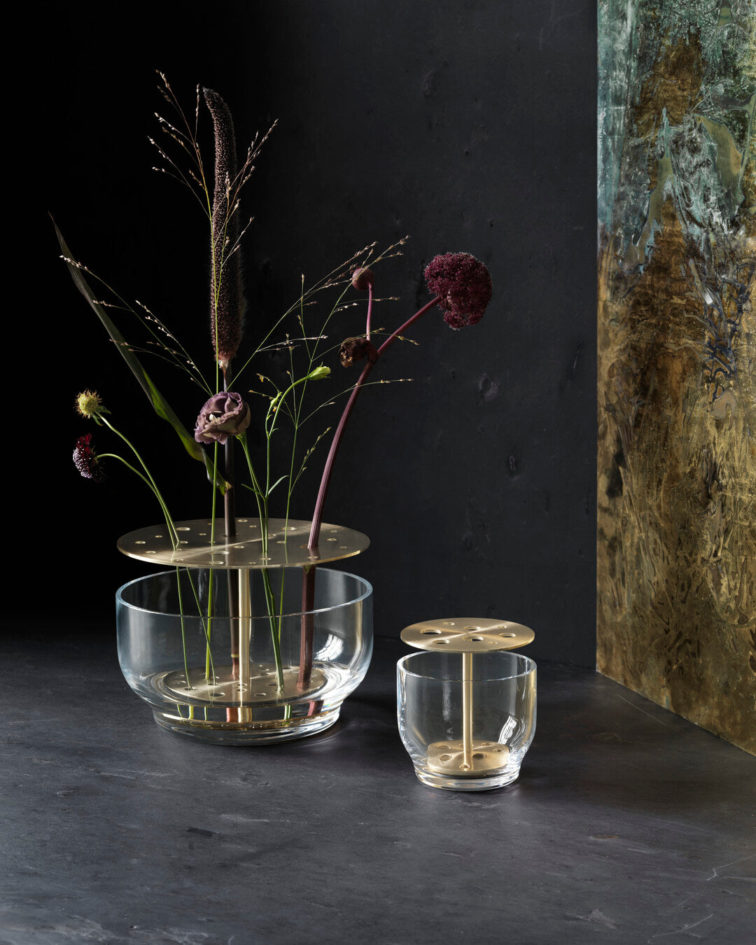 אגרטל Ikebana Vase זכוכית זהב גדול