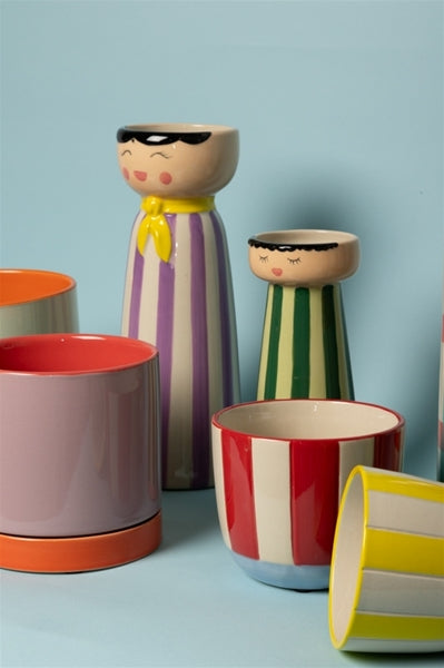 עציץ עם תחתית Flower Pot With Saucer Violet, Pink and Green Large