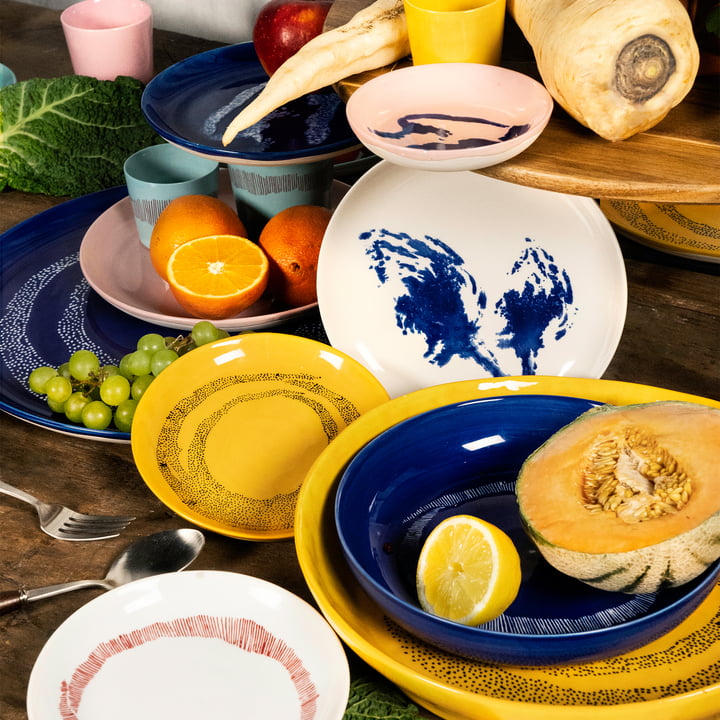 סט 2 צלחות עמוקות Feast Deep Plate Dark Blue - White Stripes