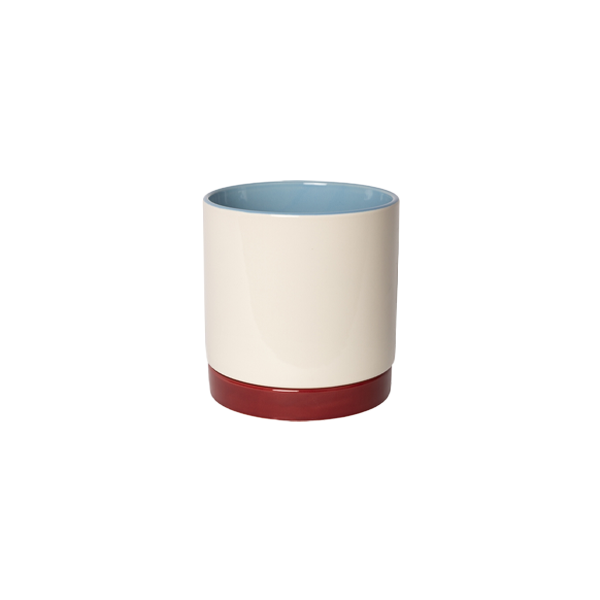 עציץ עם תחתית Flower Pot With Saucer White, Blue and Maroon Medium