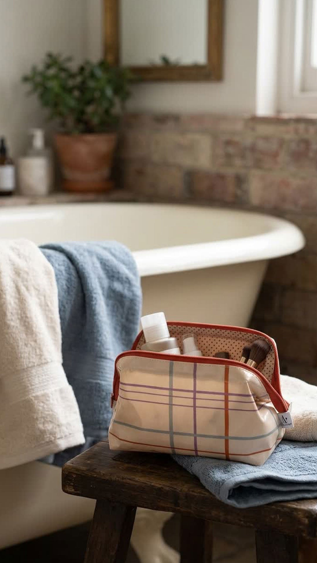 תיק בד גימור מבריק Checker Red/Mint/Yellow Small 21x12x14