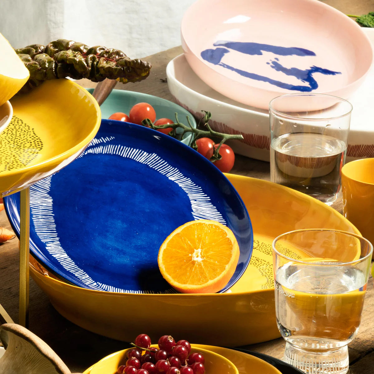 סט 2 צלחות עמוקות Feast Deep Plate Dark Blue - White Stripes