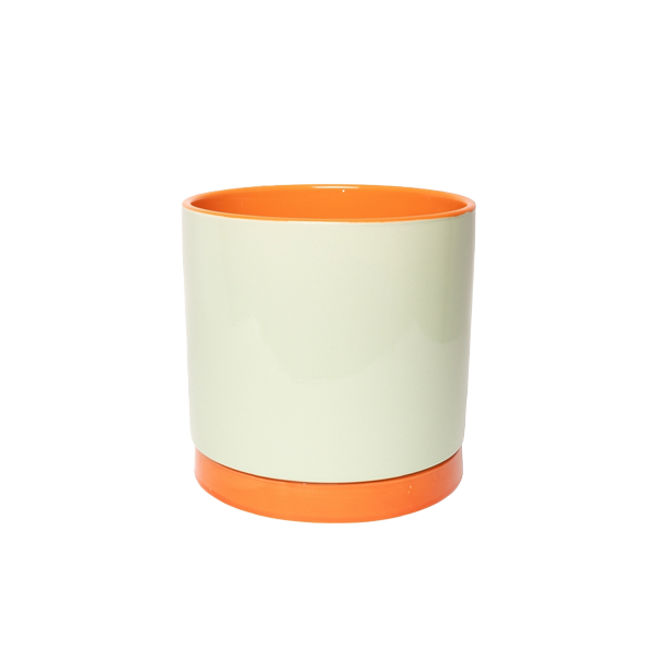 עציץ עם תחתית Flower Pot With Saucer Orange/Mint Large