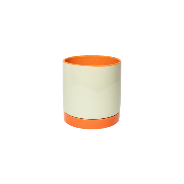 עציץ עם תחתית Flower Pot With Saucer Orange and Mint Medium