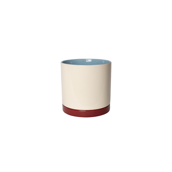 עציץ עם תחתית Flower Pot With Saucer White, Blue and Maroon Small