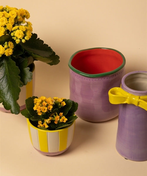 עציץ עם תחתית Flower Pot With Saucer Orange and Mint Medium