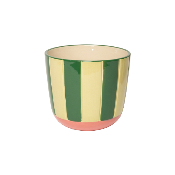 עציץ Flower Pot With Stripes Green and Rosa