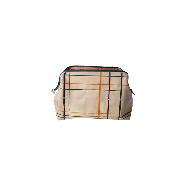 תיק בד גימור מבריק Checker Orange/Brown/Violet Medium 28x18x12