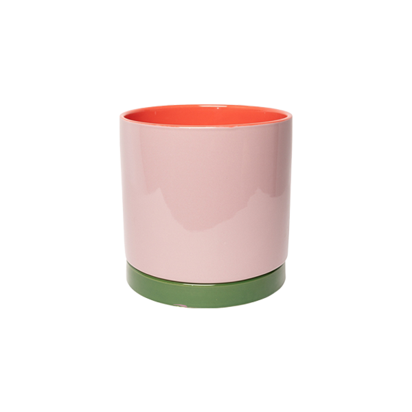 עציץ עם תחתית Flower Pot With Saucer Violet, Pink and Green
