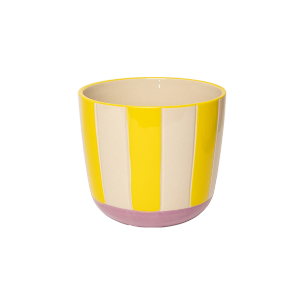 עציץ Flower Pot With Stripes Violet and Yellow